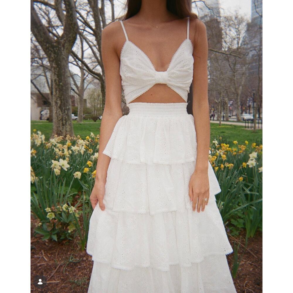 Hill House Home The White Eyelet Noemie Tiered Maxi Midi Skirt Cotton NWT S